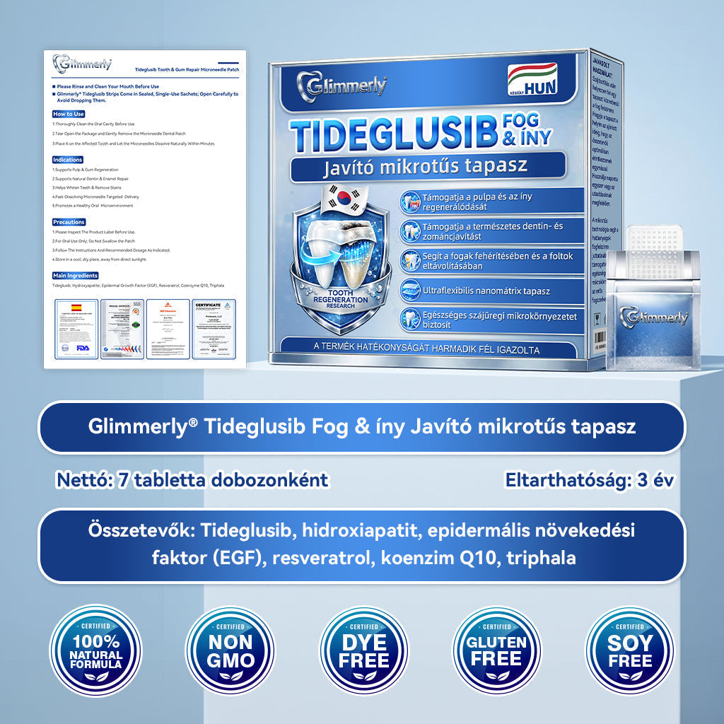 🦷🦷CleraNaure® Tideglusib Fog & íny Javító mikrotűs tapasz | Fejlett őssejt-aktiváló fogcsíkok (újjáépíti a fogzománcot és a dentint • erősíti az ínyt • megszünteti a fogkövet és a szagokat • megállítja a fogérzékenységet)3.0🦷