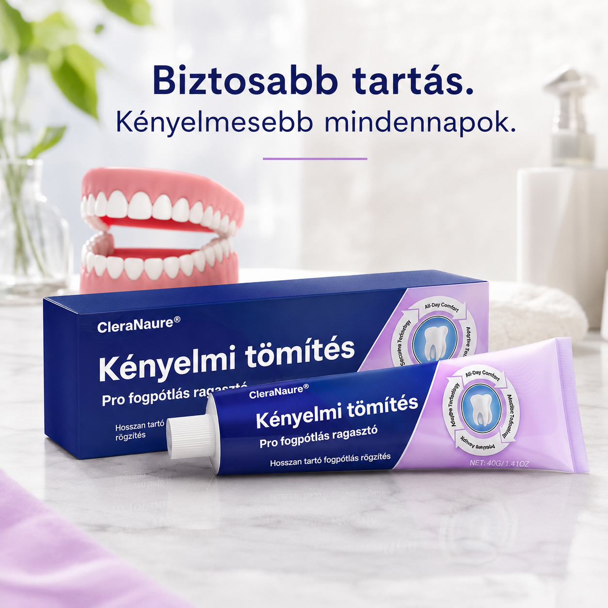 💎💎💎  KORLÁTOZOTT KÜLÖNLEGES AJÁNLAT 🔥 CleraNaure® Comfort Seal Pro Fogsor Ragasztó 🦷💜💜💜 FDA Tanúsítvánnyal🦷🦷🦷🦷