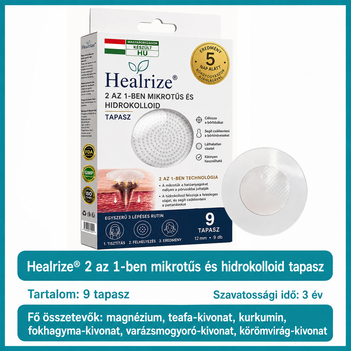 🎉🇭🇺 Healrize® 2 az 1-ben mikrotűs + hidrokolloid tapasz 🤩| Anyajegy, pattanás, lapos szemölcs és bőrkinövés ápolására | Ráncok, hegek és bőrhibák megjelenésének javítására | Láthatatlan tapasz arcra és testre