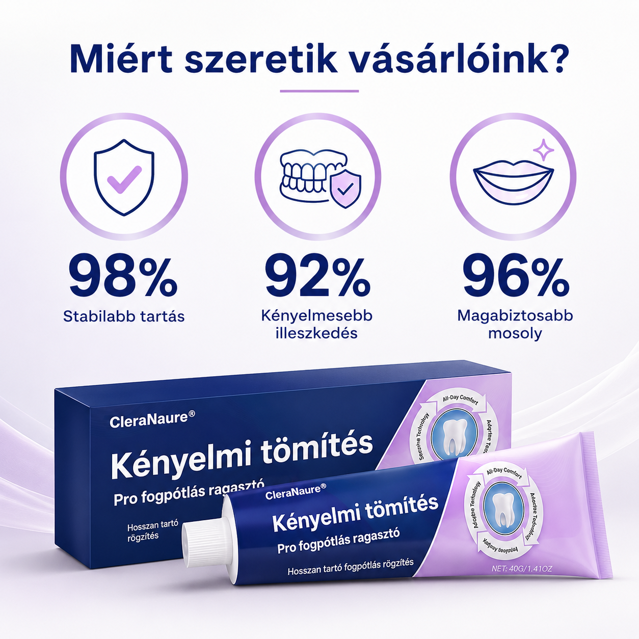 💎💎💎  KORLÁTOZOTT KÜLÖNLEGES AJÁNLAT 🔥 CleraNaure® Comfort Seal Pro Fogsor Ragasztó 🦷💜💜💜 FDA Tanúsítvánnyal🦷🦷🦷🦷