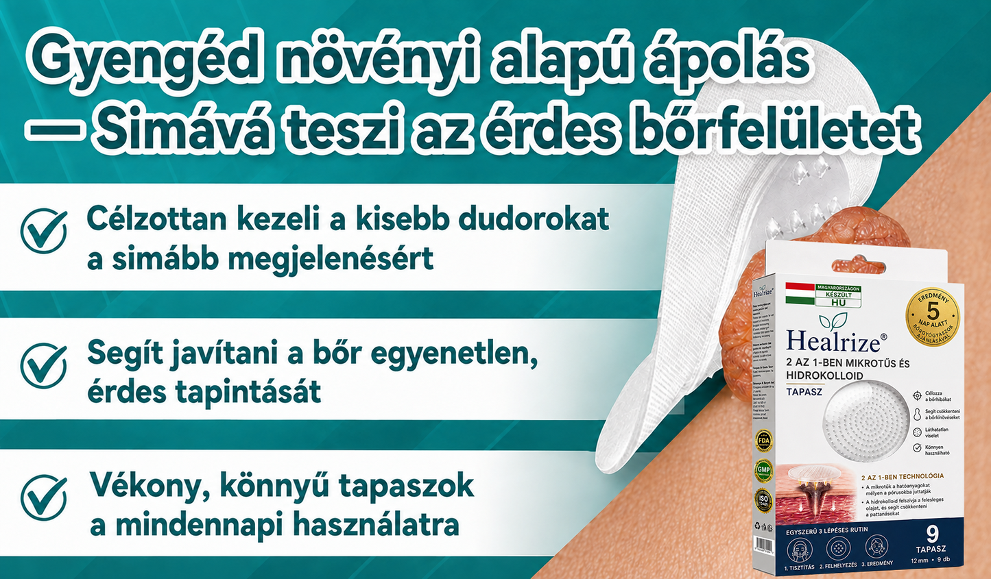 🎉🇭🇺 Healrize® 2 az 1-ben mikrotűs + hidrokolloid tapasz 🤩| Anyajegy, pattanás, lapos szemölcs és bőrkinövés ápolására | Ráncok, hegek és bőrhibák megjelenésének javítására | Láthatatlan tapasz arcra és testre