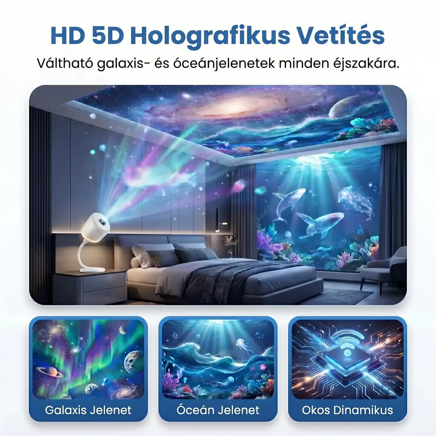 CleraNaure® NOVA LOOP HD intelligens 5D holografikus éjszakai projektorlámpa🌠