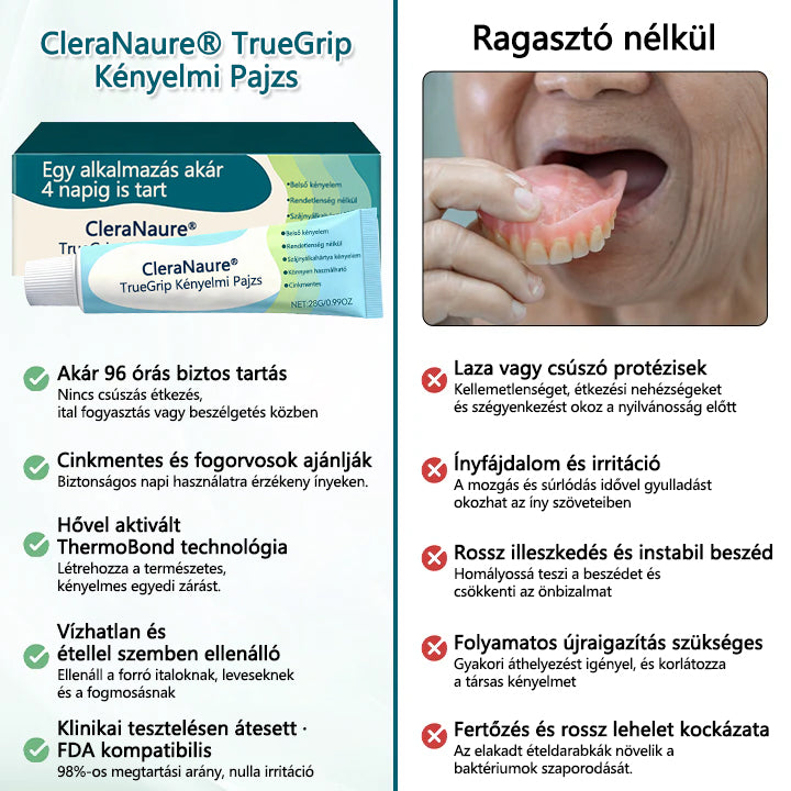 CleraNaure® TrueGrip 🔥 Egyél bármit újra 🏆 36 órás sziklaszilárd tartás